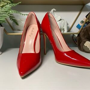 Vibrant Red Patent Leather Heels with Pointed Toe